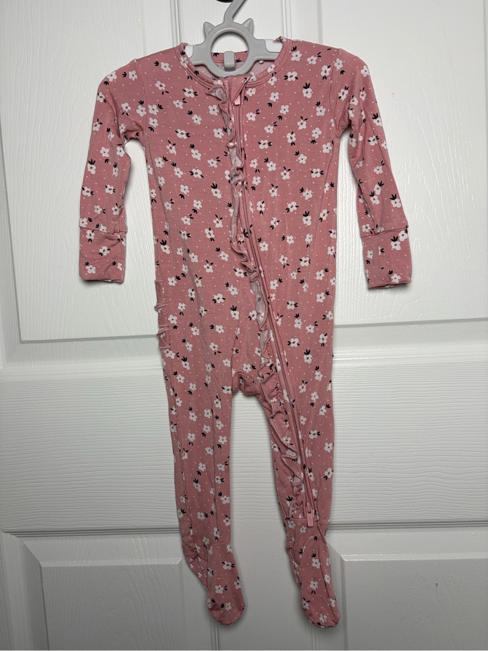 Posh Peanut Emmilene Floral Ruffle Footie Pajamas 6-9M Pink Bamboo